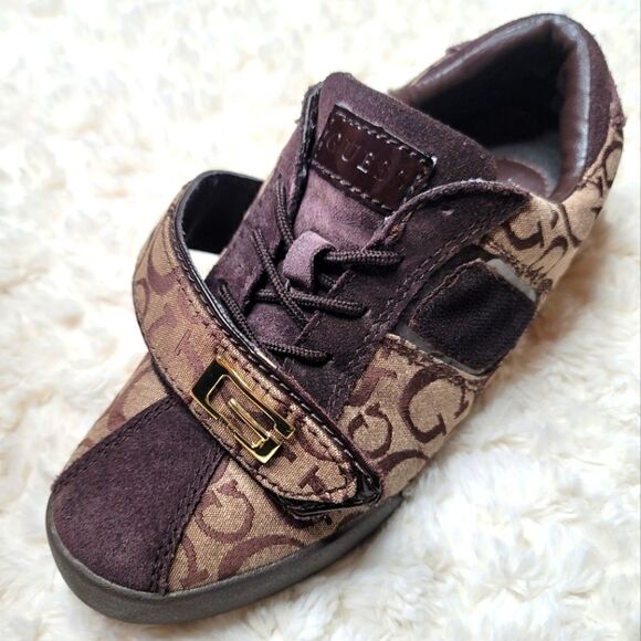 Guess Lace-Up & Velcro Sneakers With Signiture Monogram Pattern - Brown - Picture 9 of 14